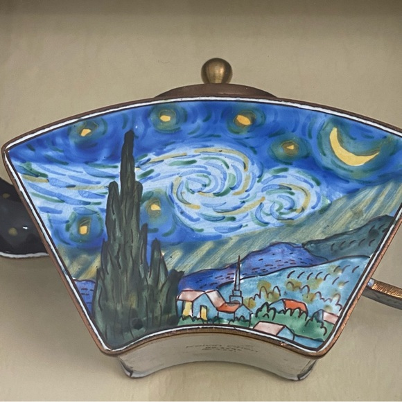 2001 KELVIN CHEN Enamel Lidded Tea Pot Starry Night Vangogh Mini Teapot Framed - Picture 12 of 16